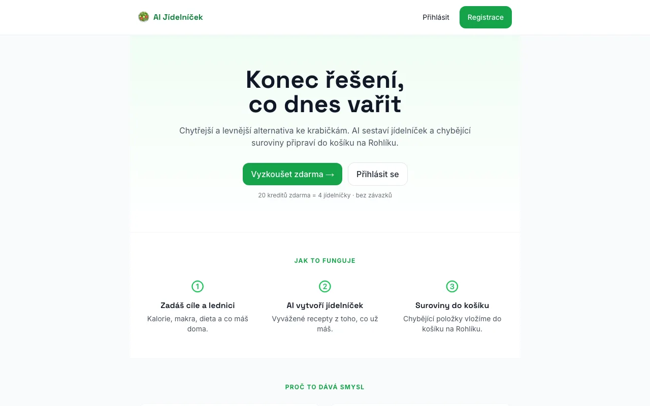 AI Jídelníček — chytřejší alternativa ke krabičkové dietě s AI plánováním a nákupem na Rohlík.cz