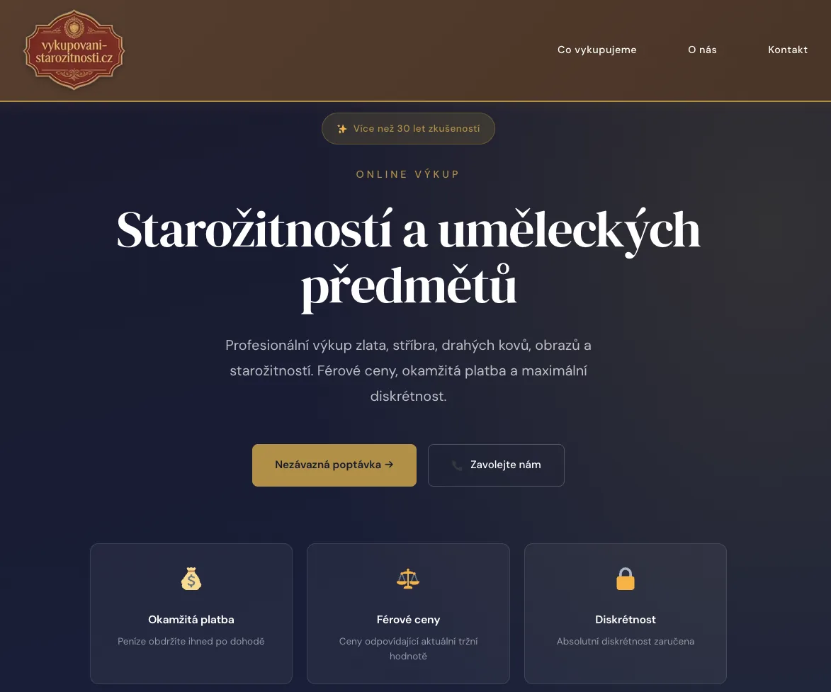 Vykupovani-starozitnosti.cz — WordPress web pro nákup starožitností