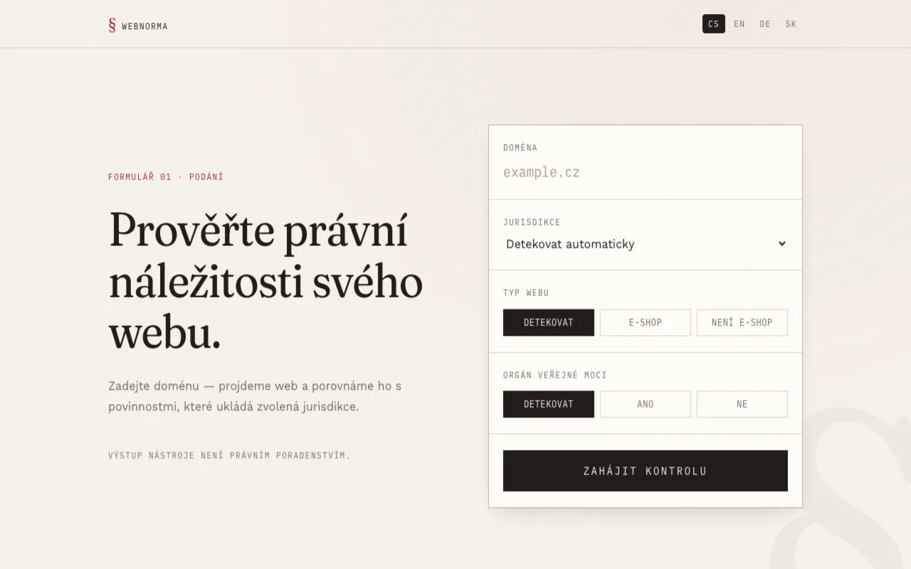 WebNorma — nástroj pro kontrolu právních náležitostí webu